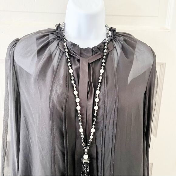 DOLCE & GABBANA 100% Silk Sheer Black Open Sleeve Top, Italian 44 / US M - Picture 11 of 15